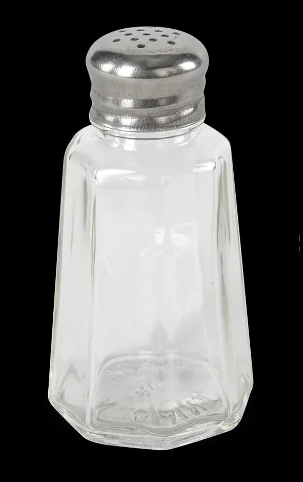 Salero D vidrio tapa plana redonda 2 Oz, saleros, se vende en caja de 12