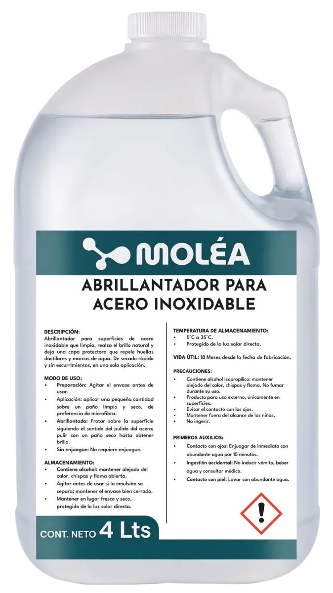 Abrillantador acero inoxidable, quimicos limpieza, se vende en caja de 3