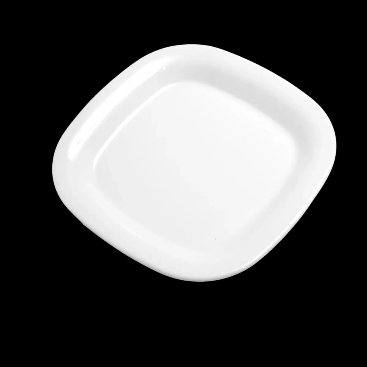 Plato de melamina cudrado rim de 20.2*2CM, premium blanco, melamina lujo, se vende en caja de 72